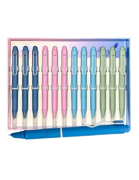 Set 12 stilouri din plastic cu cerneala termosensibila si mecanism 16306, Culori asortate