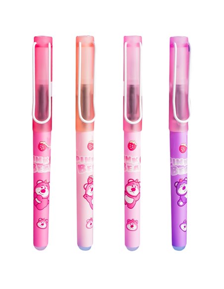 Set 12 stilouri din plastic cu cerneala termosensibila si penita ascunsa 16316, Motiv pink bear