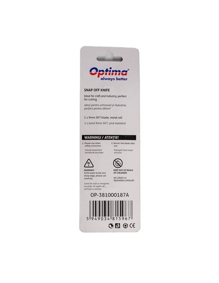 Cutter Optima basic, lama 9 mm SK7, sina metalica