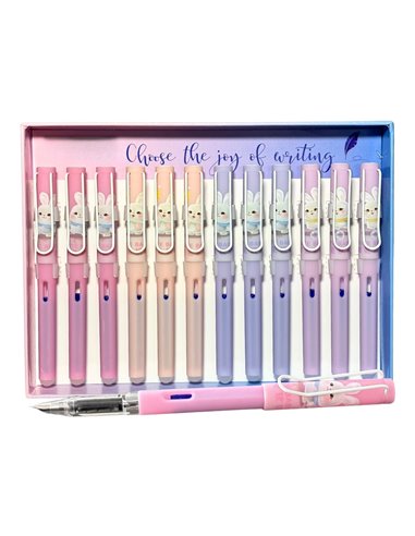 Set 12 stilouri din plastic cu cerneala termosensibila si penita ascunsa 16320, Motiv cute baby