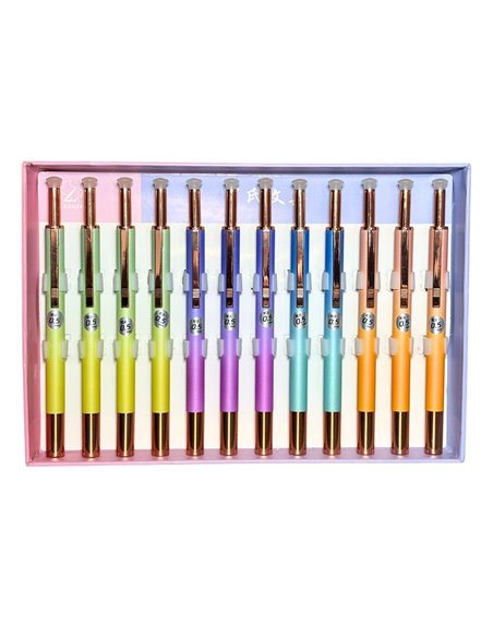 Set 12 stilouri cu penita ascunsa si clicker, alimentare prin convertor cerneala, Culori asortate