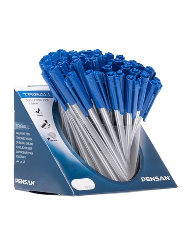 Set 60 de pixuri Pensan Triball, corp din plastic mat, grosime varf 1 mm, Albastru