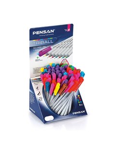 Set 60 de pixuri Pensan Triball Color, corp din plastic mat, grosime varf 1 mm
