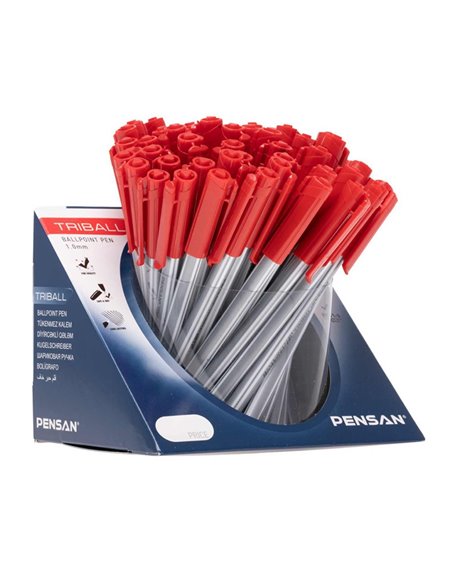 Set 60 de pixuri Pensan Triball, corp din plastic mat, grosime varf 1 mm, mina rosie