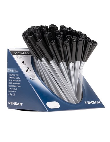 Set 60 de pixuri Pensan Triball, corp din plastic mat, grosime varf 1 mm, mina neagra