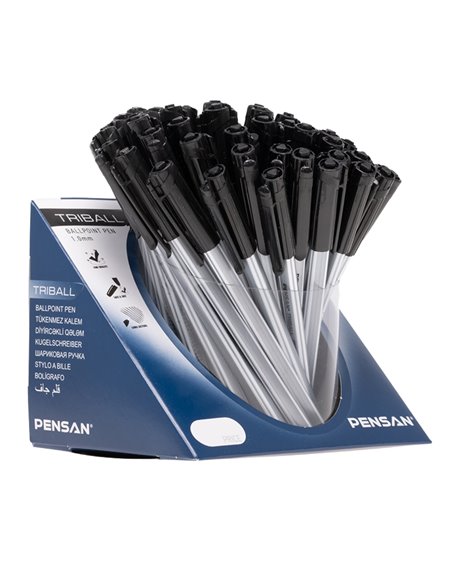 Set 60 de pixuri Pensan Triball, corp din plastic mat, grosime varf 1 mm, mina neagra