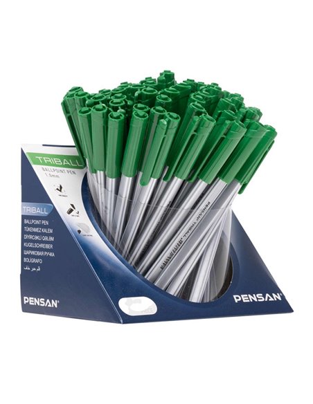 Set 60 de pixuri Pensan Triball, corp din plastic mat, grosime varf 1 mm, mina verde