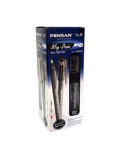 Set 25 pixuri Pensan My Pen, corp din plastic translucid, grosime varf 1 mm, Negru