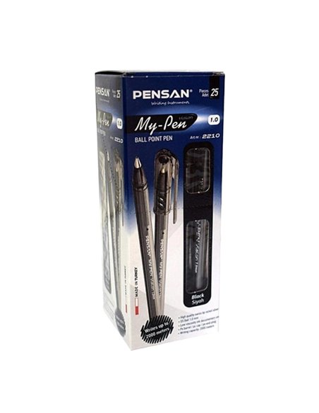 Set 25 pixuri Pensan My Pen, corp din plastic translucid, grosime varf 1 mm, Negru