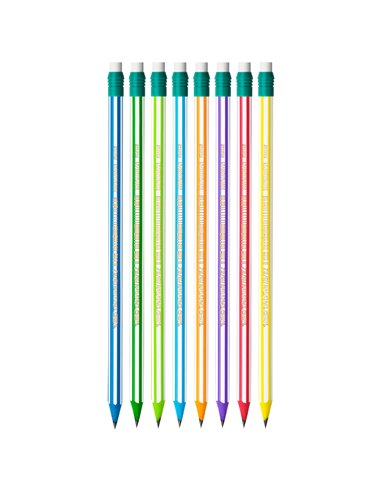 Set 8 creioane HB BIC Evolution Stripes cu radiera, rezistente la soc