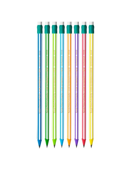Set 8 creioane HB BIC Evolution Stripes cu radiera, rezistente la soc