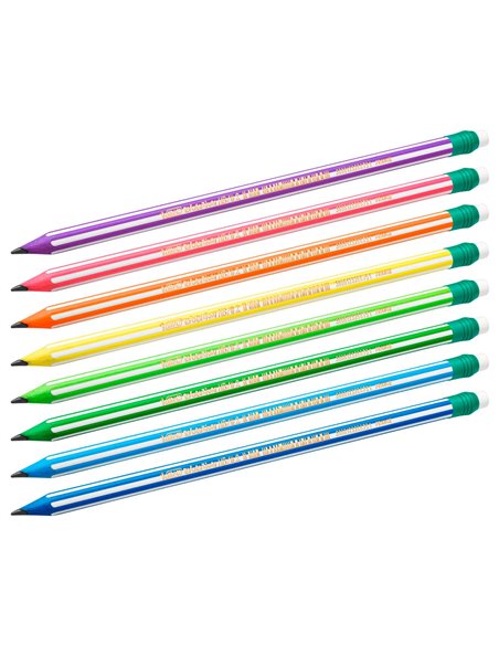Set 8 creioane HB BIC Evolution Stripes cu radiera, rezistente la soc