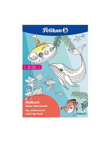 Carte de colorat A4 Pelikan, 24 file, include 100 abtibilduri, Blue Sea