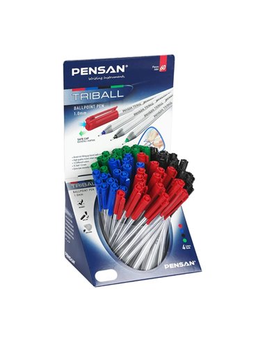 Set 60 de pixuri Pensan Triball, corp din plastic mat, grosime varf 1 mm, A - N - R- V