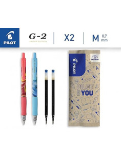 PFLW464525,Flow pack 2 rollere cu gel Pilot G2 Flow albastru si roz 0.7 mm + 2 rezerve albastre 2