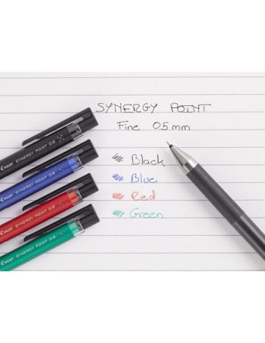 PBLRT-SNP5-B-P,Set 12 rollere cu gel Pilot Synergy Point diverse culori 0.5 mm cu click negru