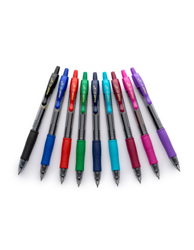 PBL-G2-7V-P,Set 12 rollere cu gel Pilot Begreen G-2+ diverse culori 0.7 mm cu click violet