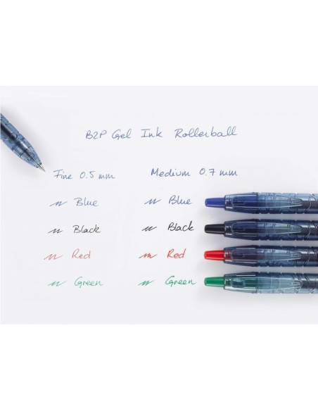 PBL-B2P-7G-BG-P,Set 10 rollere cu gel Pilot B2P Begreen diverse culori 0.7 mm cu click verde