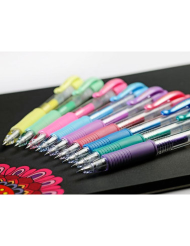 PBL-G2-7M-L-P,Set 12 rollere cu gel Pilot G-2 culori metalice 0.7 mm cu click albastru