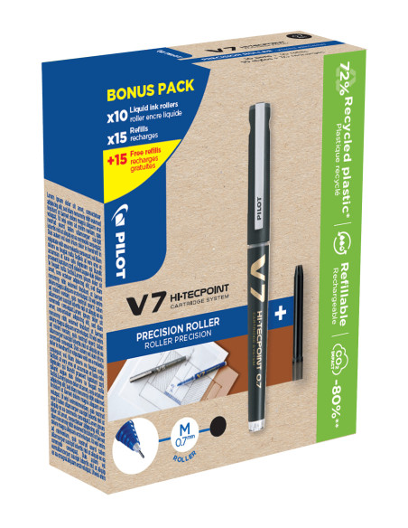 PWLT556251,Set 10 rollere cu cerneala Pilot Begreen V7 negru 0.7 mm si 30 rezerve