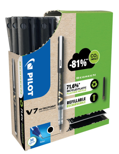PWLT556251,Set 10 rollere cu cerneala Pilot Begreen V7 negru 0.7 mm si 30 rezerve