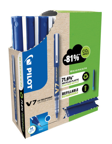 PWLT556268,Set 10 rollere cu cerneala Pilot Begreen V7 albastru 0.7 mm si 30 rezerve