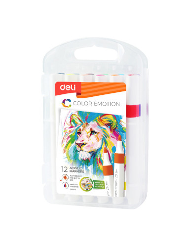 DLEC193-12,Markere acrilice set 12 culori color emotion deli