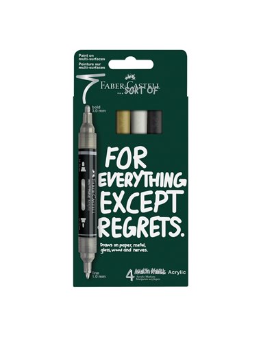 FC186010,Blister 4 markere acrilice multimark culori negru-alb-gri-auriu faber-castell