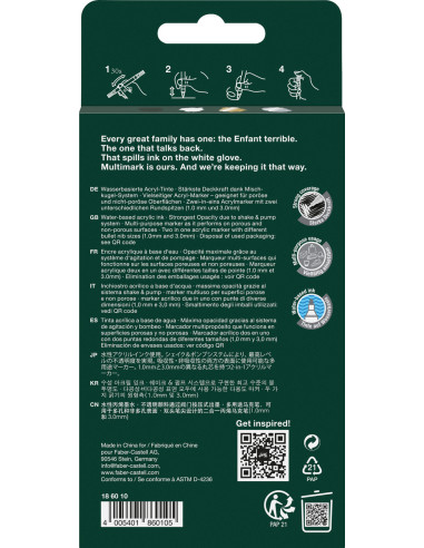 FC186010,Blister 4 markere acrilice multimark culori negru-alb-gri-auriu faber-castell