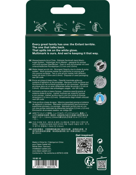 FC186010,Blister 4 markere acrilice multimark culori negru-alb-gri-auriu faber-castell