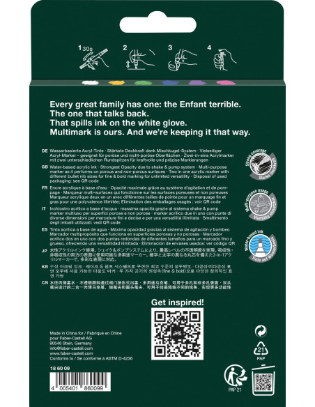 FC186009,Blister 6 markere acrilice multimark culori intense faber-castell