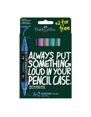 FC186018,Blister 6 + 2 buc marker acrilic multimark tonuri reci faber-castell