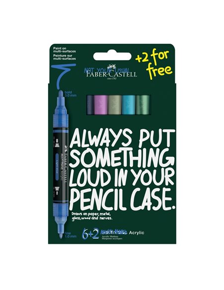 FC186018,Blister 6 + 2 buc marker acrilic multimark tonuri reci faber-castell