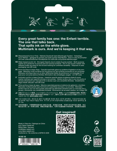FC186018,Blister 6 + 2 buc marker acrilic multimark tonuri reci faber-castell