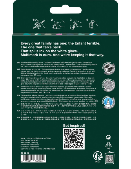 FC186018,Blister 6 + 2 buc marker acrilic multimark tonuri reci faber-castell