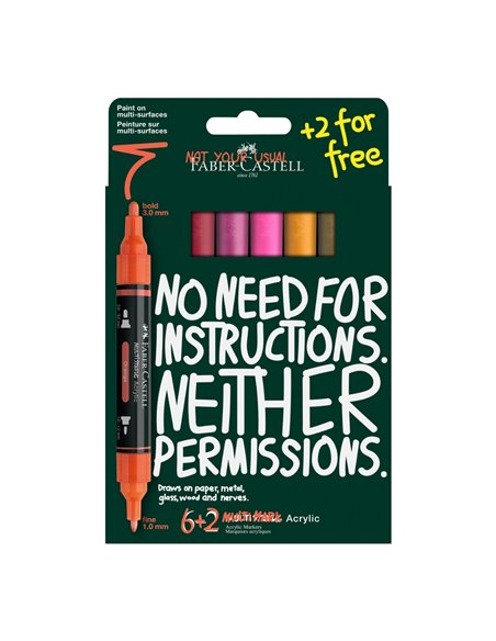 FC186019,Blister 6 + 2 markere acrilice multimark tonuri calde faber-castell