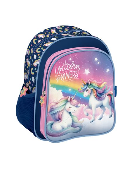 Ghiozdan gradinita cu 2 fermoare Derform PL11JR16, Motiv unicorn 16