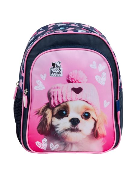 Ghiozdan gradinita cu 2 fermoare Derform Cleo&Frank 42, Motiv cute dog