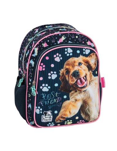 Ghiozdan gradinita cu 2 fermoare Derform Cleo&Frank 44, Motiv best friend (Dog)