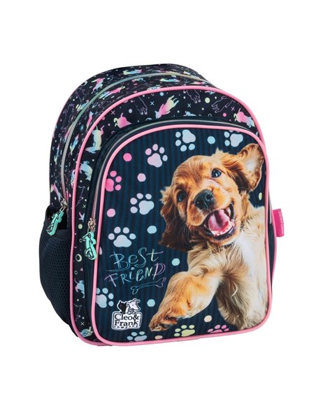 Ghiozdan gradinita cu 2 fermoare Derform Cleo&Frank 44, Motiv best friend (Dog)