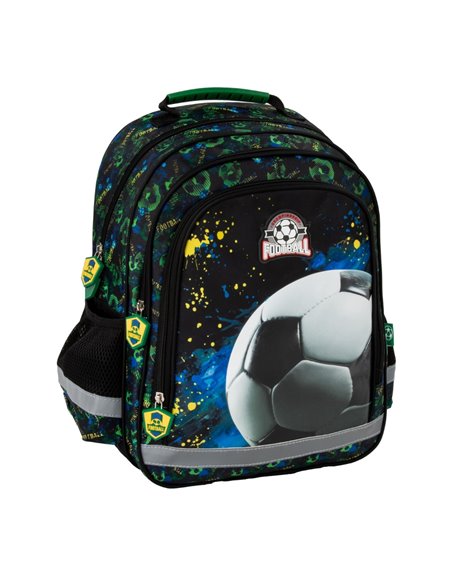 Ghiozdan scoala Derform PL15BPI20, 3 fermoare, 38 x 28 x 16 cm, Motiv football