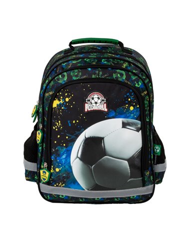 Ghiozdan scoala Derform PL15BPI20, 3 fermoare, 38 x 28 x 16 cm, Motiv football