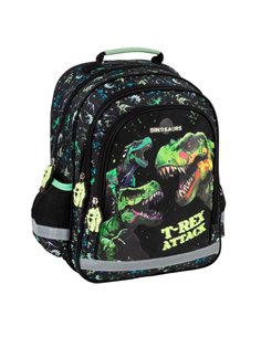 Ghiozdan scoala Derform PL15BDN20, 3 fermoare, 38 x 28 x 16 cm, Motiv T-TEX attack