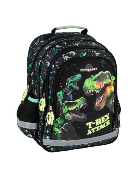 Ghiozdan scoala Derform PL15BDN20, 3 fermoare, 38 x 28 x 16 cm, Motiv T-TEX attack