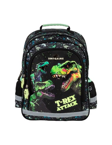 Ghiozdan scoala Derform PL15BDN20, 3 fermoare, 38 x 28 x 16 cm, Motiv T-TEX attack