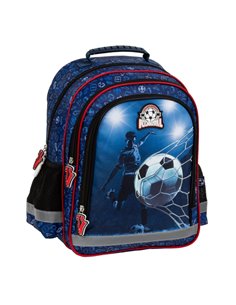 Ghiozdan scoala Derform PL15BPI19, 3 fermoare, 38 x 28 x 18 cm, Motiv football