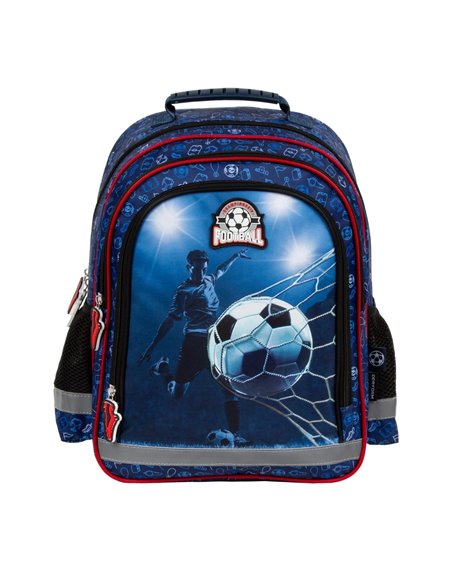 Ghiozdan scoala Derform PL15BPI19, 3 fermoare, 38 x 28 x 18 cm, Motiv football