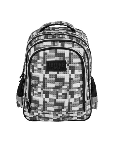 Ghiozdan scoala Derform BackUP, 3 fermoare, 38 x 28 x 16 cm, Motiv Pixel Blocks