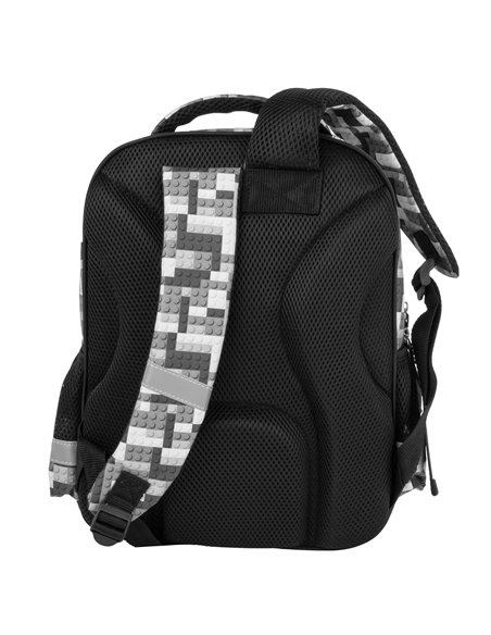 Ghiozdan scoala Derform BackUP, 3 fermoare, 38 x 28 x 16 cm, Motiv Pixel Blocks