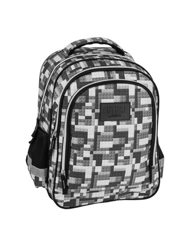 Ghiozdan scoala Derform BackUP, 3 fermoare, 38 x 28 x 16 cm, Motiv Pixel Blocks